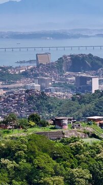 Prazeres Hill At Rio De Janeiro Brazil. Stunning Favela Landscape In A Mountain In A Famous City. Metropole Landscape Commercial Building Amazing. Metropole Town. Rio de Janeiro Brazil.