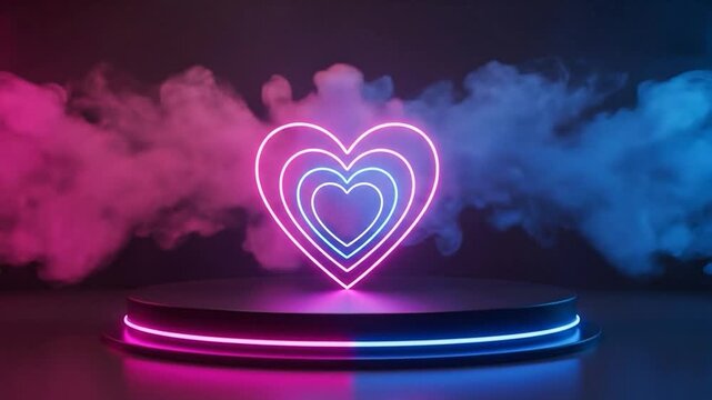 Futuristic Neon Heart Podium Stage Background Animation