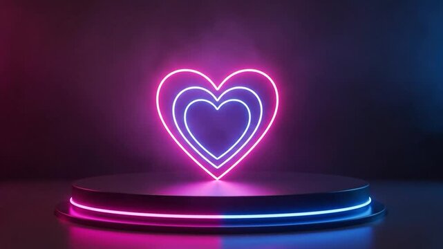 Futuristic Neon Heart Podium Stage Background Animation