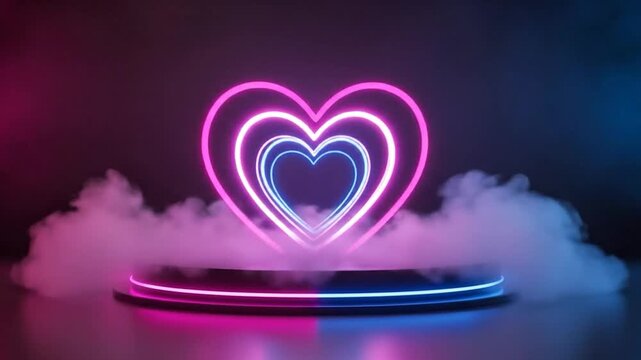 Futuristic Neon Heart Podium Stage Background Animation
