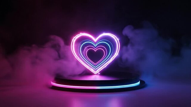3D Neon Heart Podium Seamless Loop Background