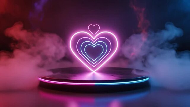 3D Neon Heart Podium Seamless Loop Background
