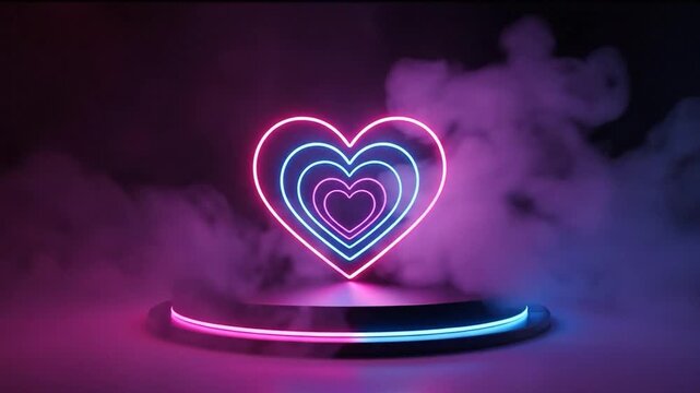 3D Neon Heart Podium Seamless Loop Background