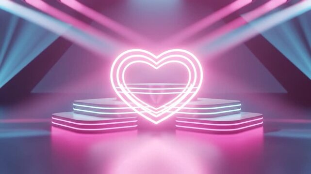 3D Neon Heart Podium Seamless Loop Background