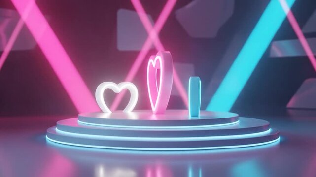 3D Neon Heart Podium Seamless Loop Background