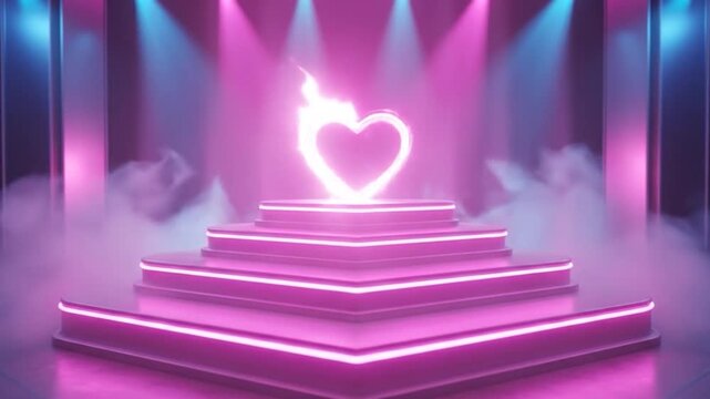3D Neon Heart Podium Seamless Loop Background