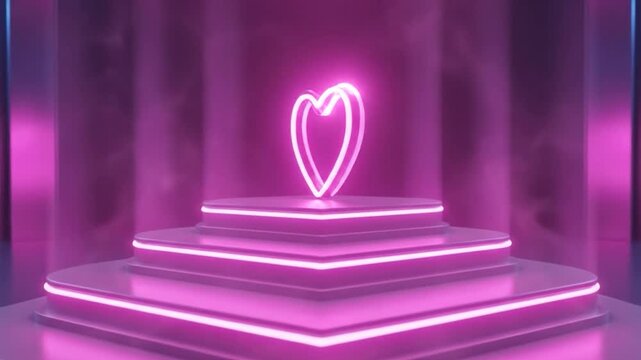 3D Neon Heart Podium Seamless Loop Background