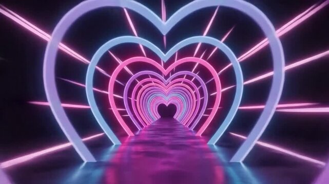 Neon Heart Tunnel Futuristic Love Background Animation