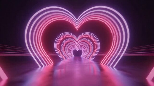Neon Heart Tunnel Futuristic Love Background Animation