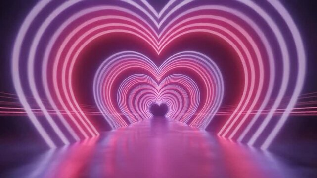 Neon Heart Tunnel Futuristic Love Background Animation