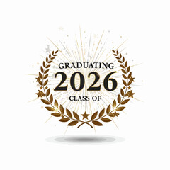 Golden laurel wreath with starburst effect and 'Class of 2026' text, graduating seal or diploma logo, for certificate or banner