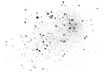 Obraz premium Black charcoal fragments isolated on a white background, top view. Charcoal particles, coal pieces. Activated charcoal powder.