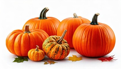 Fototapeta premium Set of Pumpkins – Fresh Autumn Harvest, Isolated on Transparent or White Background