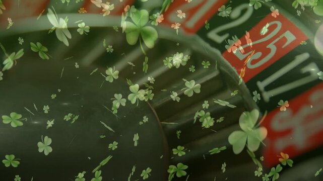 Spin starting at central hub, wheel spinning, rotor tilting, clovers drifting, showing wheel detail