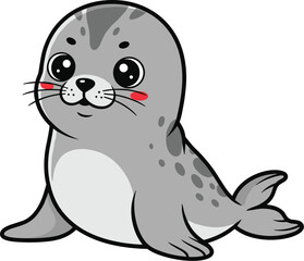 Fototapeta premium Cute cartoon seal, marine animal mascot, playful character, children’s illustration, cheerful design, ocean wildlife artwork, flat vector style