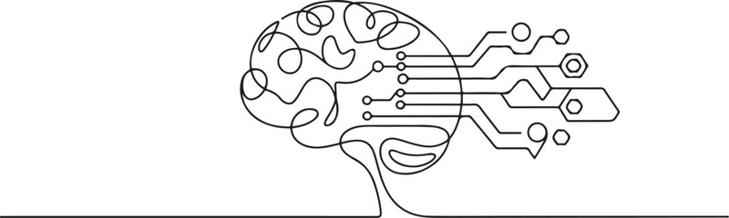 Obraz premium AI artificial intelligence and digital technology brain data robot conceptual. one line Art icon drawing vector