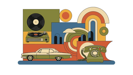 Fototapeta premium Vintage items in a colorful composition