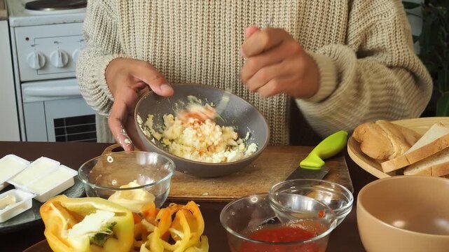 a man making egg sandwiches for breakfast