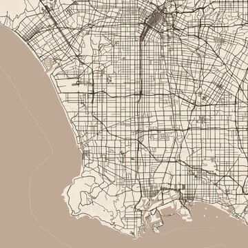 Los Angeles City Map discover a sepia toned grid meticulously crafted with sharp lines pure monochrome tones and a distinct blueprint feel captivating with its refined elegance, emphasizing refined.