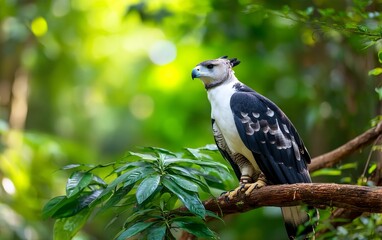 Fototapeta premium Majestic Eagle Perched on Branch in Lush Amazon Jungle Environment