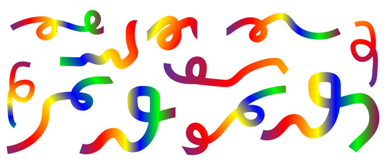 Color Gradient Lines Abstract Pattern. 3D Waves Shape Elements on White Background. Vector Swirl Rainbow Ribbons. Organic Wavy Spiral Graphic for Kids Party and Carnival Celebration