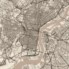 Obraz premium Philadelphia City Map discover the elegance of refined linework structured urban grid and subtle monochrome aesthetics in this sepia inspired vector file, emphasizing refined linework.
