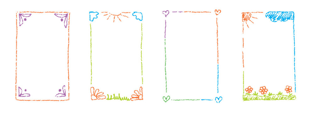 Fun crayon frame boxes with uneven lines. Suitable for kindergarten posters, labels and text highlights.