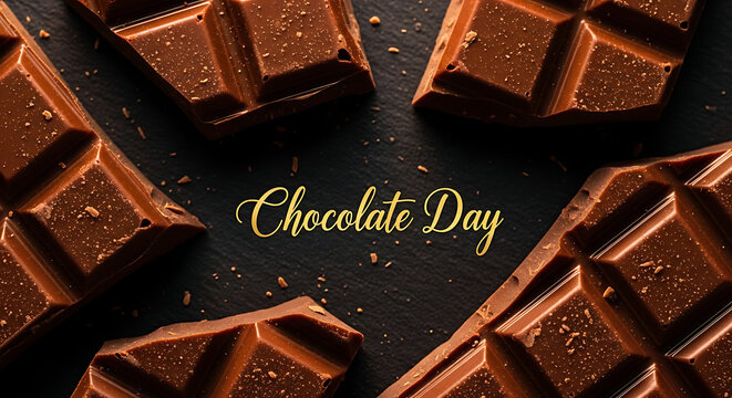 Dark chocolate bar with pieces on white and black backgrounds surrounded by sweet dessert and cocoa treats