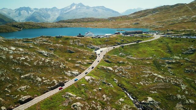 Lake Totensee with turquoise water at Grimsel Pass in Switzerland Alps
