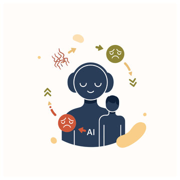 Artificial Intelligence Concept with Humanoid Figures and Data Flow.