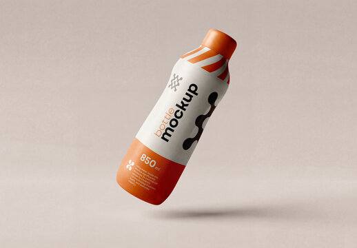 Template Mockup Minimal Water Bottle Packaging Design Floating In Air On Soft Editorial Background Identity