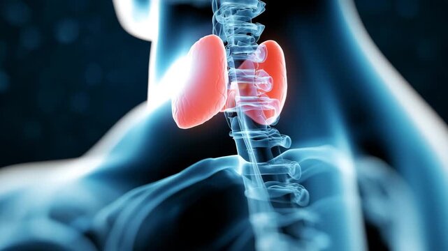 Ultra HD Human thyroid gland, 3d illustration of the endocrine system, throat anatomy, medical science concept, health and wellness video