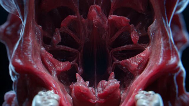 Ultra HD Detailed anatomical view of human oral cavity and pharynx, showcasing intricate internal structures and soft tissues video