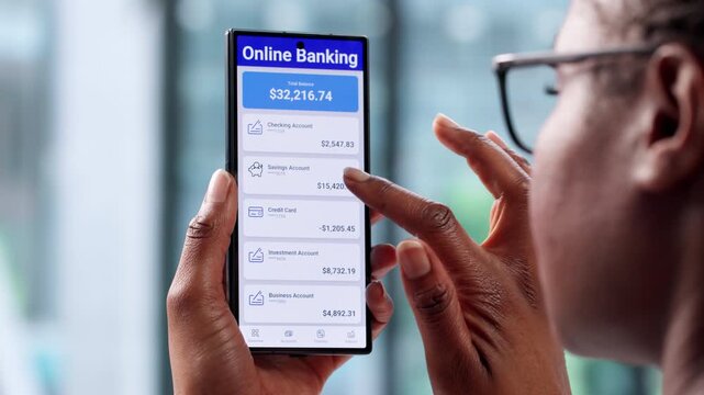 Black Woman Using Mobile Banking App