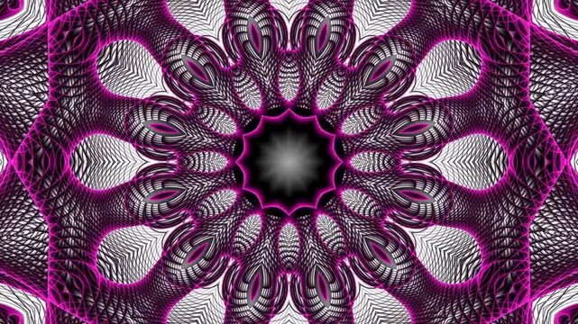 Intricate fractal mandala patterns with vibrant pink and monochrome textures