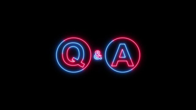 Abstract neon question and answer icon on black background. Q and A concept. Glowing question and answer icon neon animation.