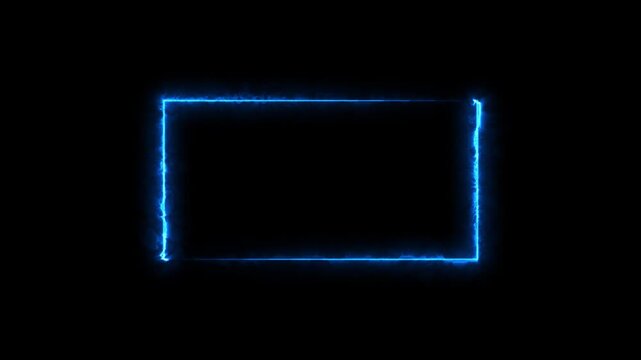 Abstract fiery golden rectangle frame animation on black screen. Fire neon light rectangle moving frame motion graphics.