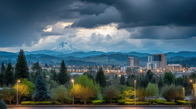 Bellingham WA city view with Mount Baker in background