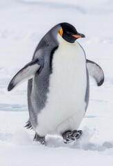 Obraz premium Emperor Penguin Walk on Snowy Landscape, Wildlife in Antarctica Scene