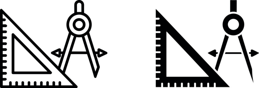 pair of set squares, one outlined and one filled, on a white background.