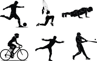 Silhouette illustrations of various sports activities