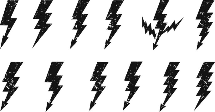 Lightning Bolt Distressed Black Lightning Bolt Icons With Grunge Texture