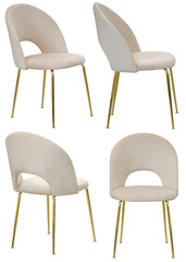Real upholstered dining chair photographed in studio and isolated with transparent background. High-quality furniture product photography in PNG format, ideal for interior design project