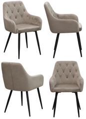 Real upholstered dining chair photographed in studio and isolated with transparent background. High-quality furniture product photography in PNG format, ideal for interior design project