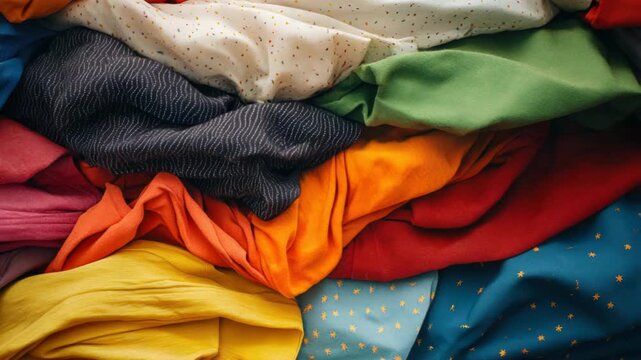 Various colored shirts on bed