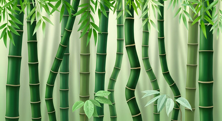 Obraz premium Dense bamboo grove with numerous green stalks and lush foliage creating a natural backdrop