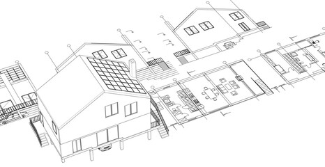 Fototapeta premium house architectural project sketch 3d illustration