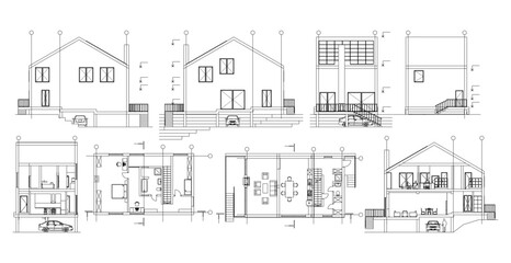 house architectural project sketch 3d illustration