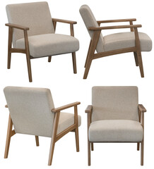 Upholstered armchair isolated, modern living room furniture