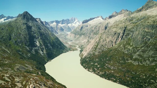 Aerial view of Grimselsee in Switzerland Alps in summer